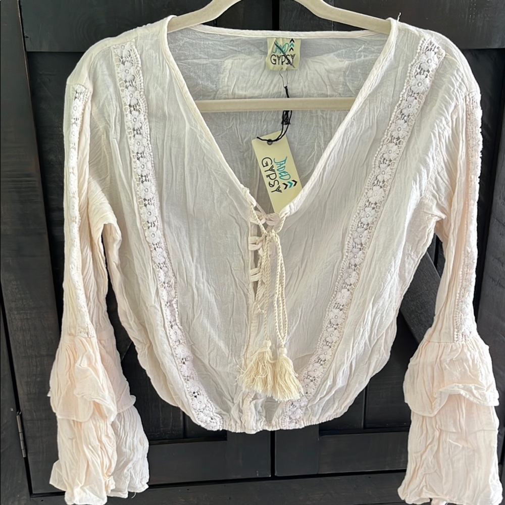 Jaded Gypsy cream Lace Trim Blouse